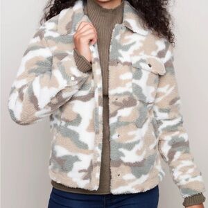 Charlie B Short Camo Printed Sherpa Jacket Size S NWOT